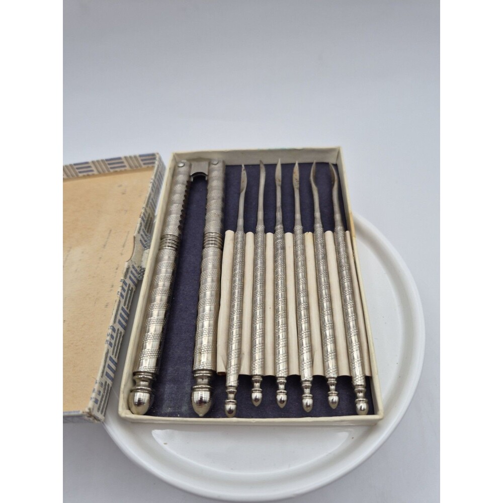 Vintage Nut Cracker Tool Set With 6 Picks In Original Box